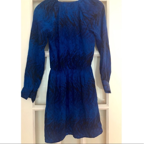 Rory Beca Blue Printed 100% Silk Surplice Dress - Picture 3 of 6